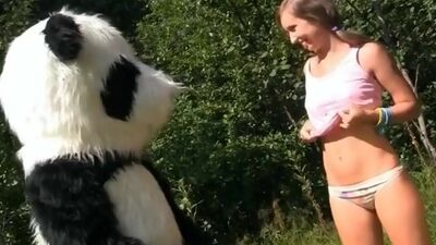 Naughty girl was tied and fucked by Panda