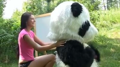 Sexy strap on fuck with young artist outdoor