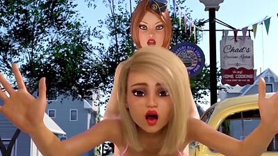 Big dick futanari babe fucking big tits babes at a gas station in a fantasy