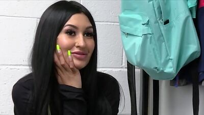 Tattooed suspect gags on cock after strip search