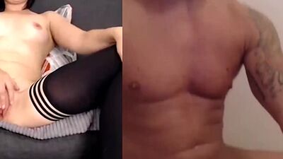 British MILF double webcam pussy play and jerking off