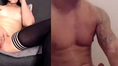 British MILF double webcam pussy play and jerking off