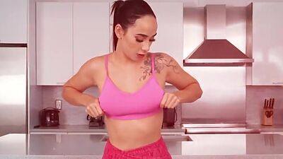 Kitchen quickie on a yoga mat sporty gf