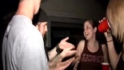 Slutty coed teen fucked as others watch