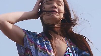 All natural European MILF model with perfect small tits posing outdoor