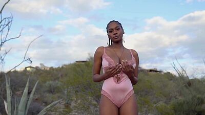 Bombastic massive titted ebony beauty Nyla reveals her hairy pussy outdoor