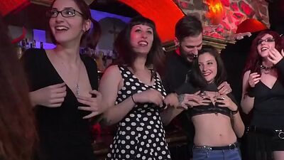 BDSM public babe fucked and covered with cum 4 voyeurs