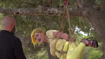 BDSM submissive public babe spanked and anally toyed outdoor