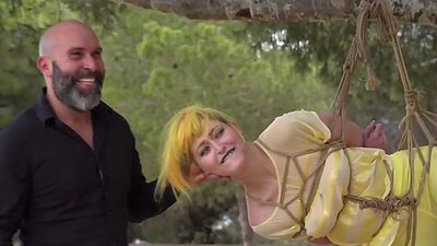 BDSM submissive public babe spanked and anally toyed outdoor