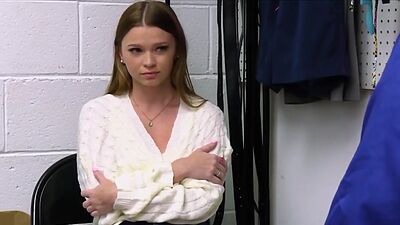 Braless cutie throats officers dick