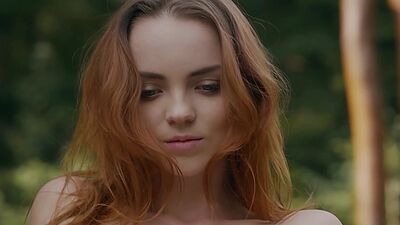 Small titted redhead Russian naked babe Kate Great chopping wood outdoor