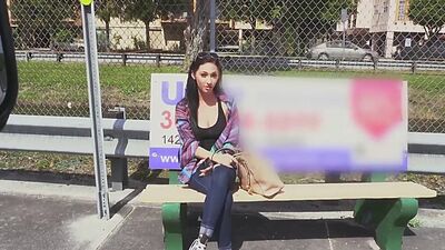 Beautiful brunette with fine tits and ass needed a lift