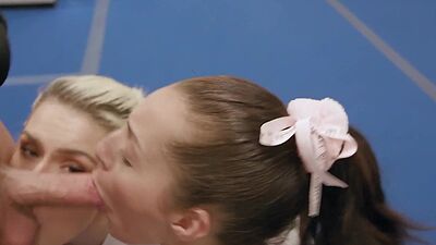 Teen karate hottie Bella Rolland and her BFFs struggling on a big cock