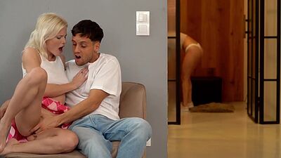 European teen stepsisters share her big dick boyfriend in a threesome