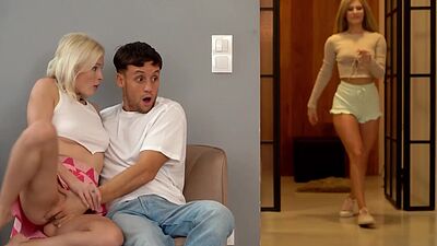 European teen stepsisters share her big dick boyfriend in a threesome