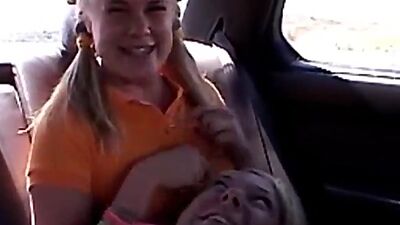 Little Summer fingered in the back of car in public