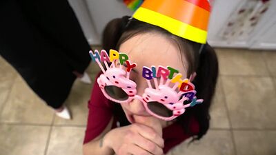 Stepmom and stepaunt gives the most amazing birthday blowjob to stepson