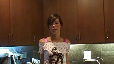 BrookeSkye masturbate her tight pussy in kitchen