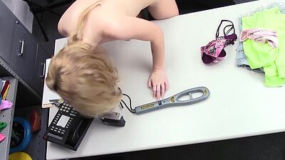 Scared blonde teen shoplifter Nikole Nash has to fuck a guards big cock