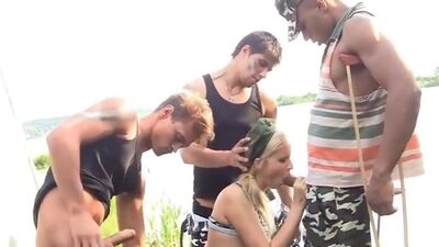 Outdoor gangbang military porn