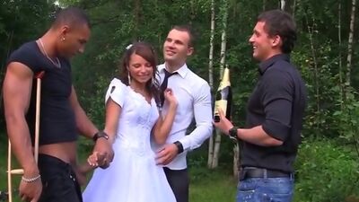 The groom the sexy bride fucked hard in the woods