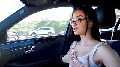 Scarlett Bloom holds her knees up so you can see his cock slam her pussy