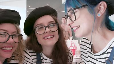 Big boobed teen artist Jewelz Blu and bisex BFFs cant resist a big cock