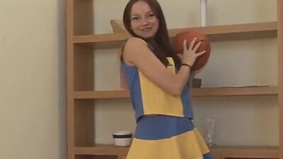 Tiny Miley fingers her tight petite pussy