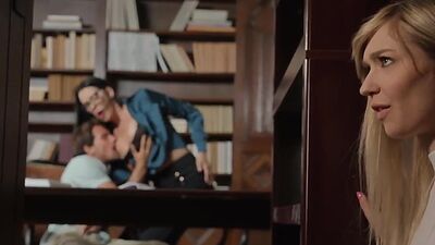 Office ladies fucked in threesome by perverted boss