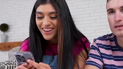 A thumb in girlfriends ass for texting all the time