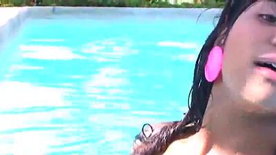 Tobie teen masturbating outdoors by the pool