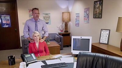 Riding busty milf pussy on office desk