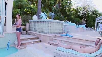 Sweet blonde teen babe puts her young mouth to work on a rod