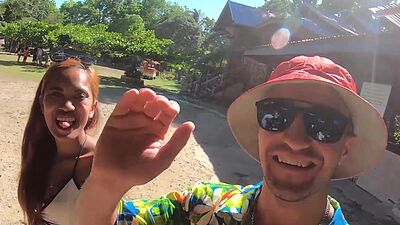 Big white cocked dude feeding his amateur Thai teen GFs Cherry hungry pussy