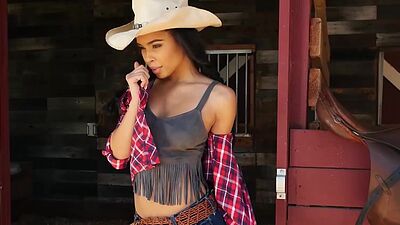 Sexy ebony MILF with perfect big ass Briana Ashley posing on the ranch