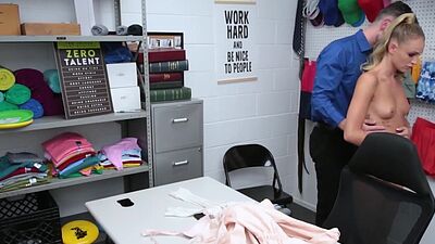 Petite blonde teen thief Emma Hix has to fuck a big cock to avoid jail