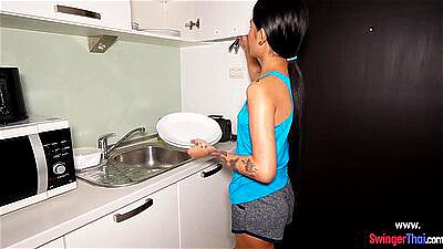 Feeding my petite teen Thai girlfriend with food and my big cock too