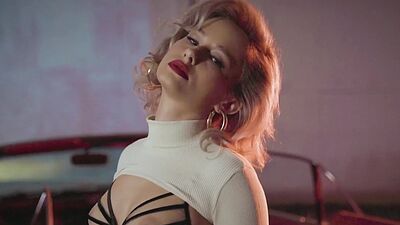 Big round ass MILF blonde Polina striptease for Playboy in a convertible