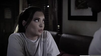 Black guy sneaks in and fucks petite gf as her stepbro spies