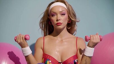 Bubble butt blonde Aubrey Destremps workout and solo striptease for Playboy