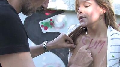 Public bitch drilled in bus b4 she gets fucked outdoor