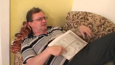 Slutty teen fucks gramps after sucking his dick