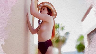 Amazing redhead teen Krystal Kitten exposed perfect big ass during posing