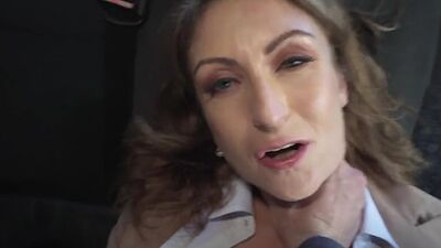 Taxi mature in stockings gets fucked in closeup POV