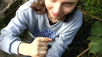 Russian Slut make Blowjob Outdoor after University