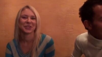 Blonde girl sex adventure in a cafe