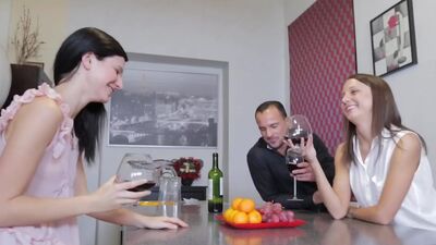 Sweet girls share one big fat dick in ffm porn action