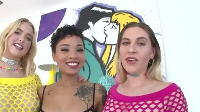 Chloe, Niki And Honey Take Turns Riding On Cock