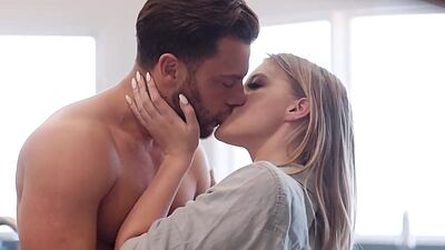 Passionate babe pussynailed and creampied in kitchen by BF