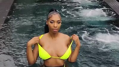 Fucking big wet black tits and pussy poolside